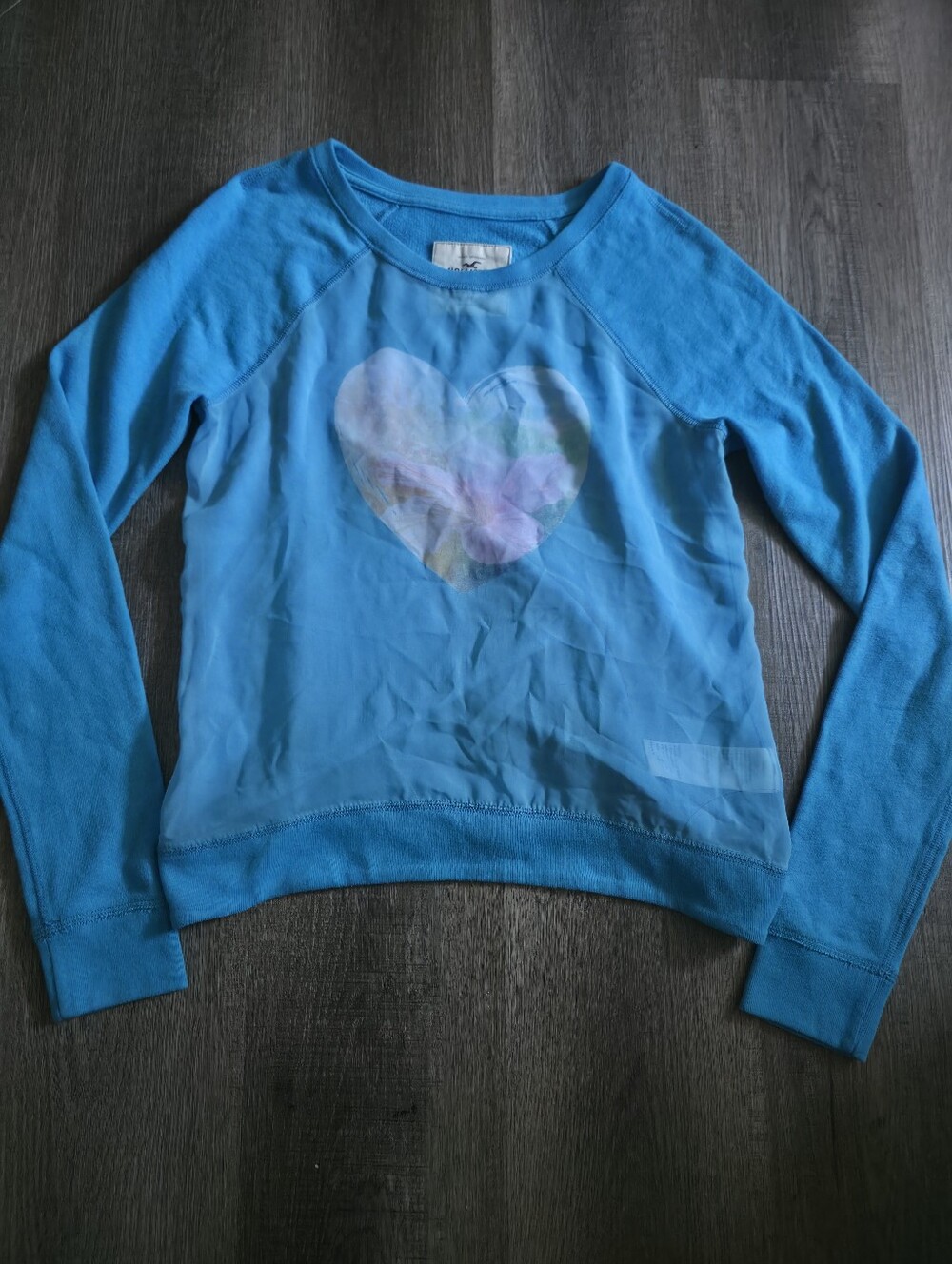 Hollister Sweatshirt Long Sleeve Blue See Through Mesh Front